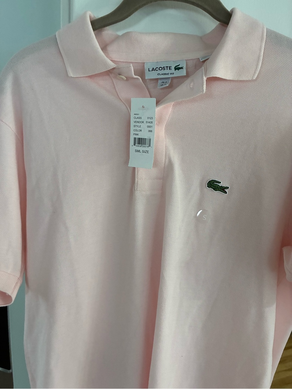 Lacoste Classic Fit Polo in Pale Pink with Green Crocodile